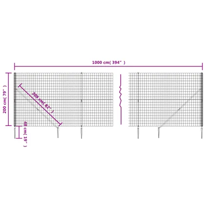 vidaXL - Staal - Draadgaashek met grondankers 2x10 m groen - TLS154118 5