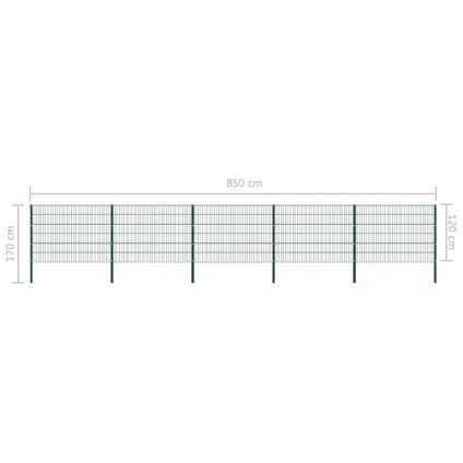 The Living Store - Fer - Panneau de clôture avec poteaux Fer 8,5 x 1,2 m Vert - TLS278665 5