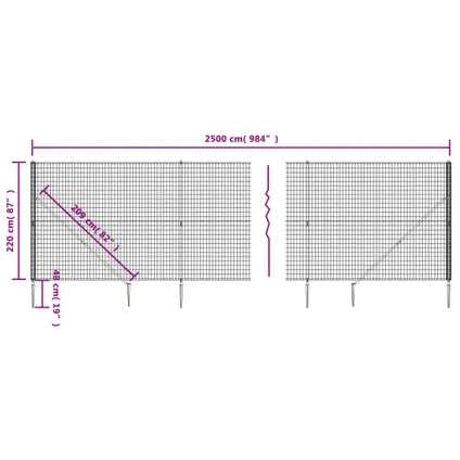 vidaXL - Staal - Draadgaashek met grondankers 2,2x25 m - TLS154255 5