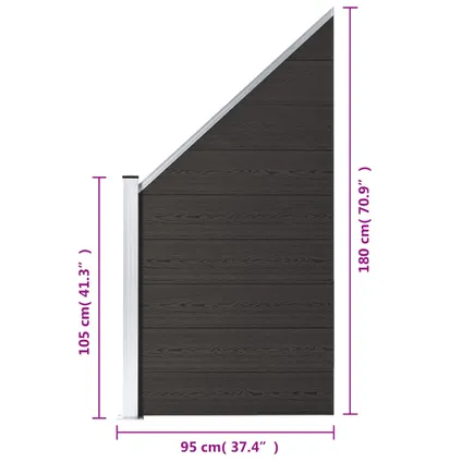 The Living Store - WPC - Panneau de clôture WPC 95x(105-180) cm Noir - TLS148974 8