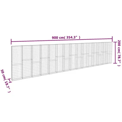 vidaXL - Staal - Schanskorfmuur met deksels 900x50x200 cm - TLS144916 6