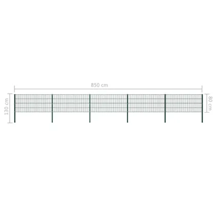 The Living Store - Fer - Panneau de clôture avec poteaux Fer 8,5 x 0,8 m Vert - TLS278608 5