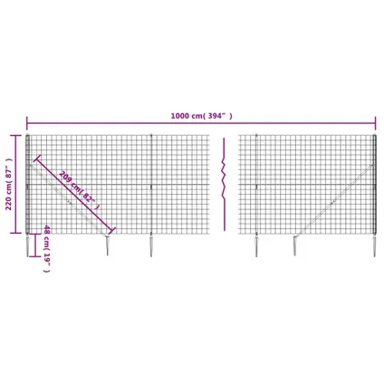 vidaXL - Staal - Draadgaashek met grondankers 2,2x10 m groen - TLS154135 5