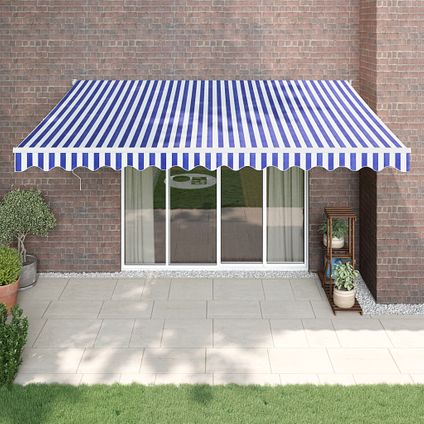The Living Store - Stof - Luifel automatisch uitschuifbaar 4,5x3 m blauw en wit - TLS315447
