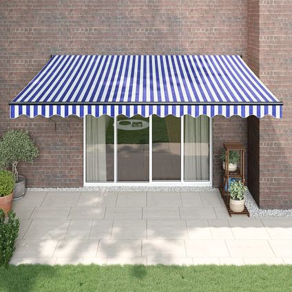 The Living Store - Stof - Luifel automatisch uitschuifbaar 4x3 m blauw en wit - TLS315449