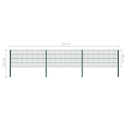 The Living Store - Fer - Panneau de clôture avec poteaux Fer 5,1 x 0,8 m Vert - TLS278606 5