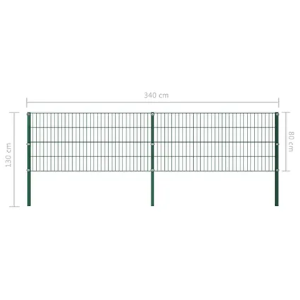 The Living Store - Fer - Panneau de clôture avec poteaux Fer 3,4 x 0,8 m Vert - TLS278605 5