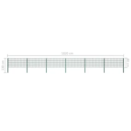 The Living Store - Fer - Panneau de clôture avec poteaux Fer 10,2 x 0,8 m Vert - TLS278609 5