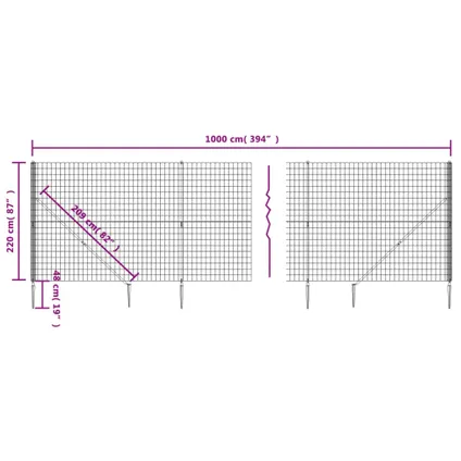 vidaXL - Staal - Draadgaashek met grondankers 2,2x10 m - TLS154263 5