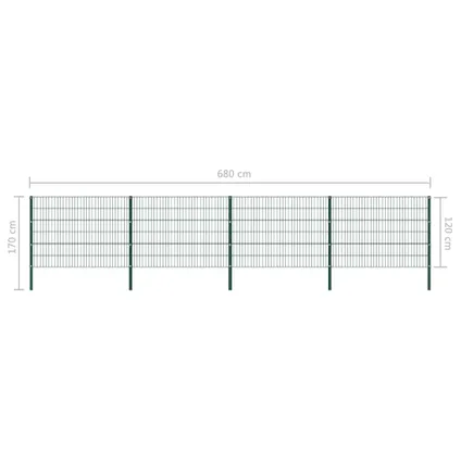 The Living Store - Fer - Panneau de clôture avec poteaux Fer 6,8 x 1,2 m Vert - TLS278664 5