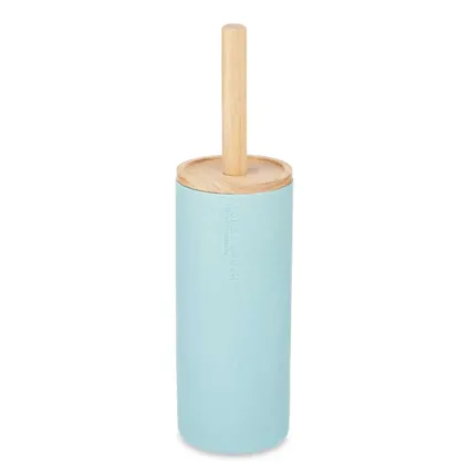 Berilo Toiletborstel in houder Malaga - polyresin/bamboe - lichtblauw 2