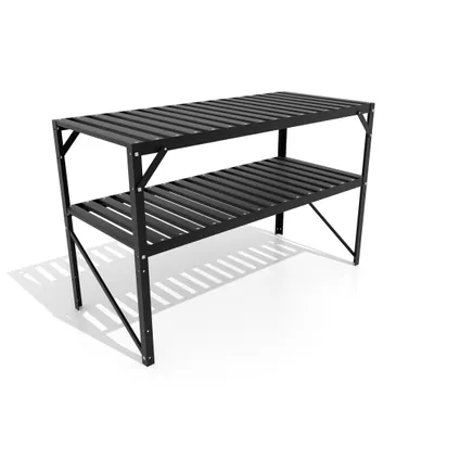 Set voor een aluminium tafel met 2 niveaus met de afmetingen 121 x 54 x 76 cm (b x d x h), in de kleur zwart. 2