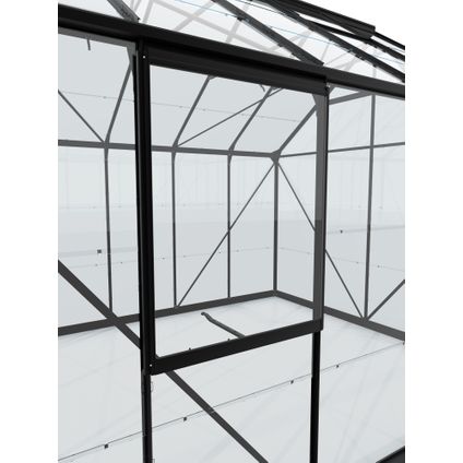 Set voor een zijraam V van 79,2 x 59,5 cm van gepoedercoat aluminium en kristalhelder veiligheidsglas (ESG) in de kleur zwart.