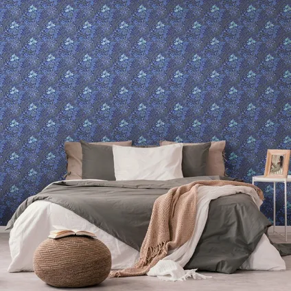 Livingwalls behang bloemmotief blauw, grijs en groen - 53 cm x 10,05 m - AS-390571