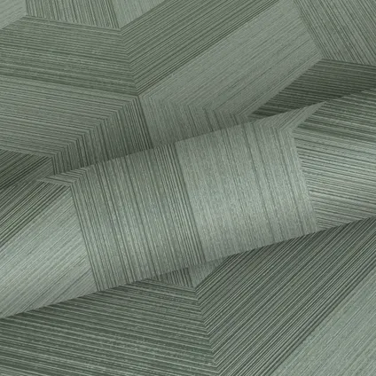 Origin Wallcoverings eco-texture vliesbehangpapier grafisch 3D motief vergrijsd groen 7