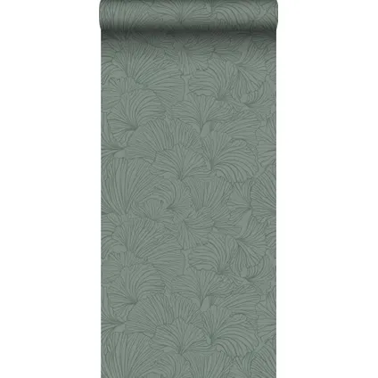 ESTAhome behangpapier ginkgo bladeren vergrijsd groen - 0.53 x 10.05 m - 139616