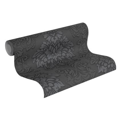 Livingwalls behang barokprint zwart, zilver en grijs - 53 cm x 10,05 m - AS-368984