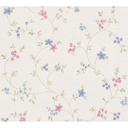 Livingwalls behang bloemmotief crème, groen, blauw en roze - 53 cm x 10,05 m 3