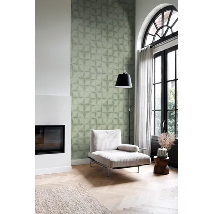 Origin Wallcoverings eco-texture vliesbehang 3D-motief licht vergrijsd groen 3