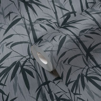 Livingwalls behang bamboe grijs en zwart - 53 cm x 10,05 m - AS-379894