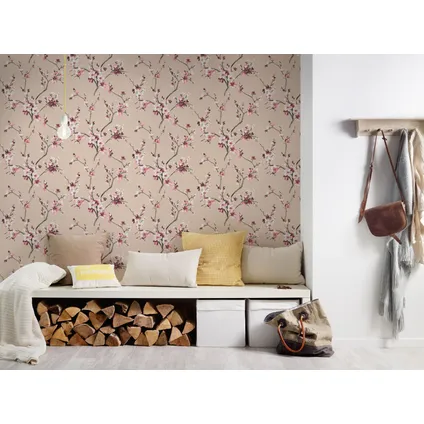 Livingwalls behang bloemmotief roze, beige, wit, grijs en lila paars 6