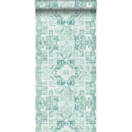 ESTAhome behang oosters kelim tapijt vergrijsd mintgroen - 53 cm x 10,05 m - 148658