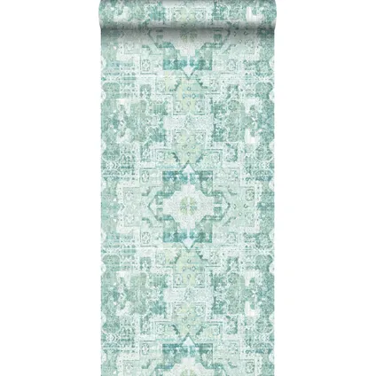 ESTAhome behang oosters kelim tapijt vergrijsd mintgroen - 53 cm x 10,05 m - 148658