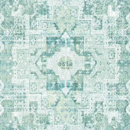 ESTAhome behang oosters kelim tapijt vergrijsd mintgroen - 53 cm x 10,05 m - 148658 9
