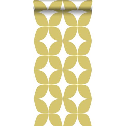 ESTAhome papier peint motif graphique jaune ocre et blanc - 0,53 x 10,05 m - 139098