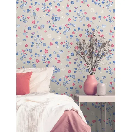 Livingwalls papier peint fleurs beige, bleu, rouge et blanc - 53 cm x 10,05 m - AS-389073 3