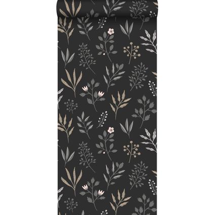 ESTAhome papier peint fleurs au style scandinave noir - 0,53 x 10,05 m - 139083