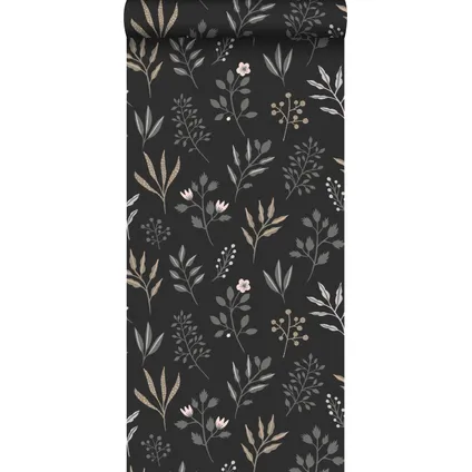 ESTAhome behang bloemmotief in Scandinavische stijl zwart - 0,53 x 10,05 m - 139083