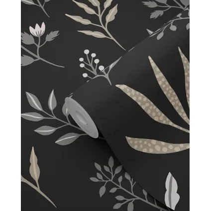ESTAhome behangpapier bloemmotief in Scandinavische stijl zwart - 0,53 x 10,05 m 7