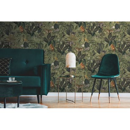 Livingwalls papier peint jungle vert, gris, marron et jaune - 53 cm x 10,05 m - AS-387243