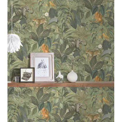 Livingwalls behangpapier jungle-motief groen, grijs, bruin en geel - 53 cm x 10,05 m 3