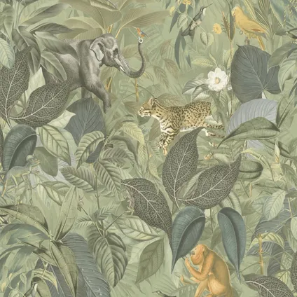 Livingwalls behangpapier jungle-motief groen, grijs, bruin en geel - 53 cm x 10,05 m 5