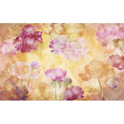 Sanders & Sanders fotobehangpapier bloemen roze, geel en goud - 400 x 250 cm - 611930
