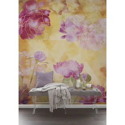 Sanders & Sanders fotobehangpapier bloemen roze, geel en goud - 400 x 250 cm - 611930 2
