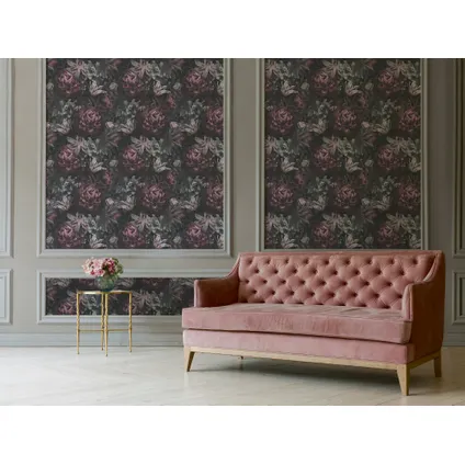 Livingwalls behangpapier bloemmotief grijs, roze, zwart en wit - 53 cm x 10,05 m 4