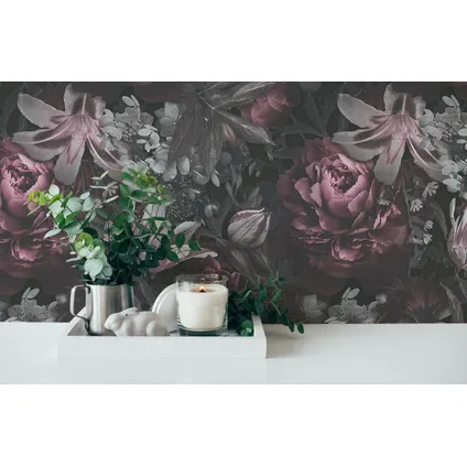 Livingwalls behang bloemmotief grijs, roze, zwart en wit - 53 cm x 10,05 m 5