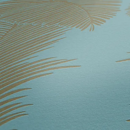 A.S. Création behangpapier palmbladeren turquoise, goud en glanzend wit 3