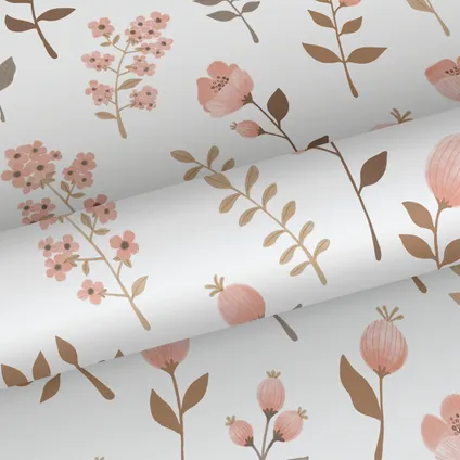 ESTAhome behangpapier bloemen zacht roze en vergrijsd olijfgroen - 0.53 x 10.05 m 8