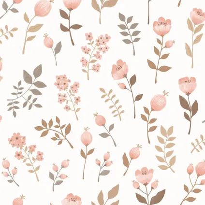 ESTAhome papier peint fleurs rose clair et vert olive grisé - 0.53 x 10.05 m - 139692 9