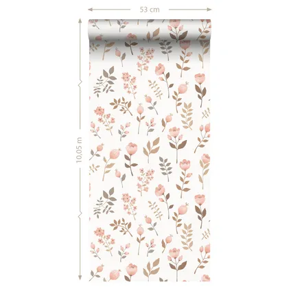 ESTAhome behang bloemen zacht roze en vergrijsd olijfgroen - 0.53 x 10.05 m - 139692 10