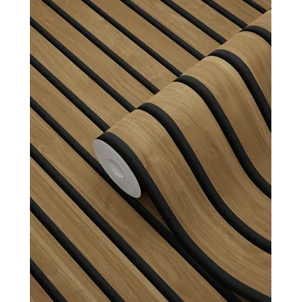 ESTAhome behangpapier houten wandpanelen 3d bruin - 0.53 x 10.05 m - 139609 8