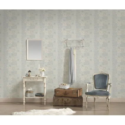 Livingwalls behang bloemmotief lichtblauw, grijs en wit - 53 cm x 10,05 m - AS-390664 2