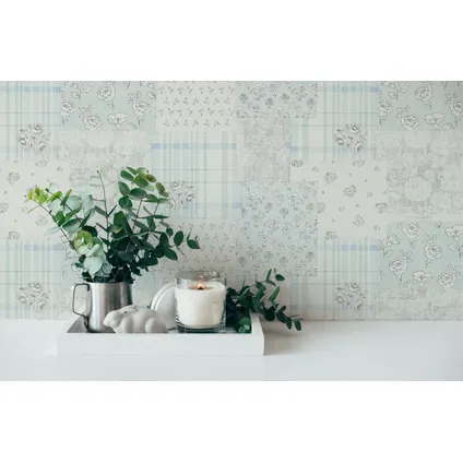 Livingwalls behang bloemmotief lichtblauw, grijs en wit - 53 cm x 10,05 m - AS-390664 6