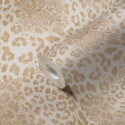 Livingwalls behang panterprint beige en wit - 53 cm x 10,05 m - AS-385231