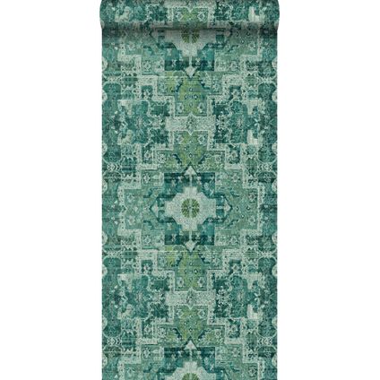 ESTAhome behang oosters kelim tapijt smaragdgroen - 53 cm x 10,05 m - 148659