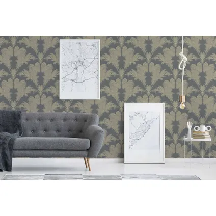 A.S. Création behang palmbladeren goud, grijs en glanzend wit - 53 cm x 10,05 m 5